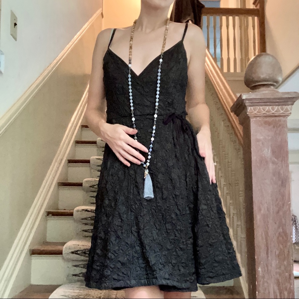 All Saints Black Silk Quilted Flag Dress UK6 US2